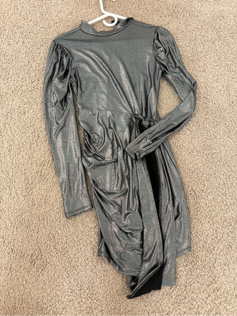 Metallic Long Sleeve Wrap Dress - Silver